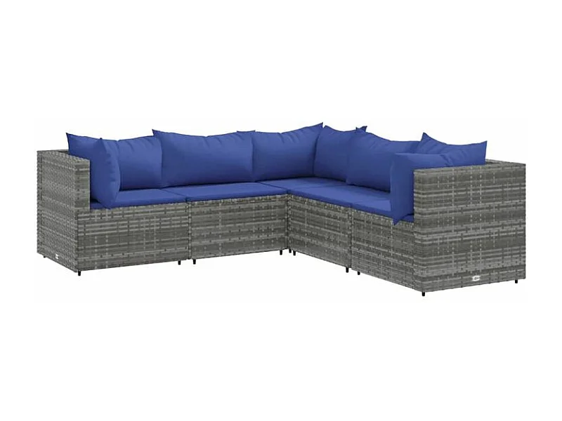 Salon de jardin 5 pcs avec coussins Gris Résine tressée