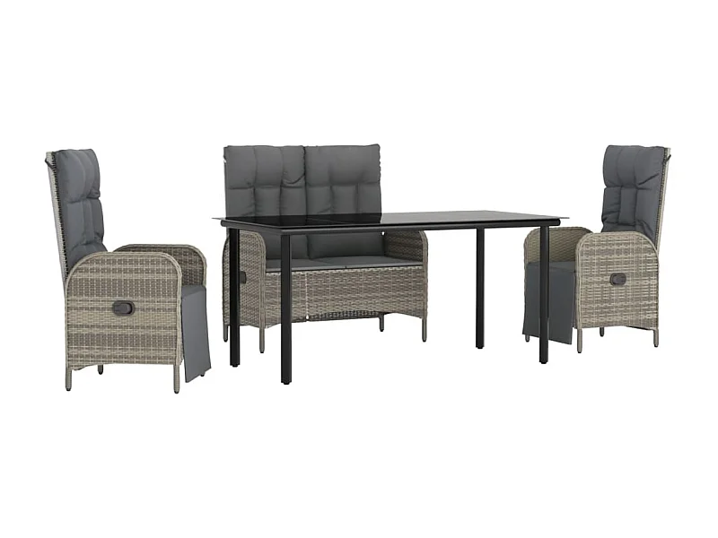 Ensemble à manger jardin 4pcs et coussins Gris Résine tressée