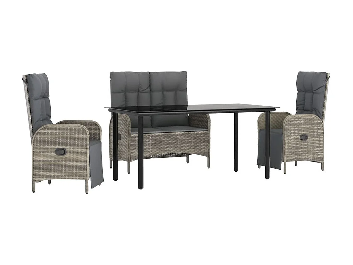 Ensemble à manger jardin 4pcs et coussins Gris Résine tressée