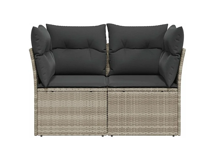 Canapé de jardin 2 places et coussins gris clair résine tressée