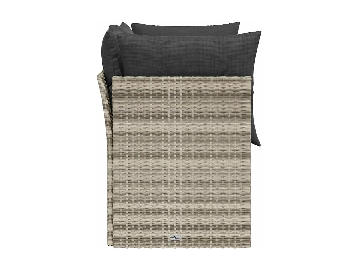 Canapé de jardin 2 places et coussins gris clair résine tressée