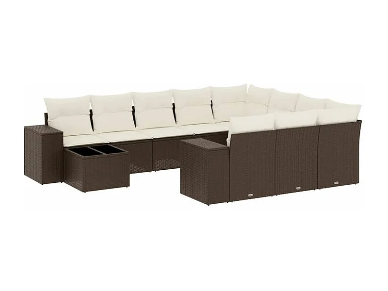 Salon de jardin et coussins 11 pcs marron résine tressée