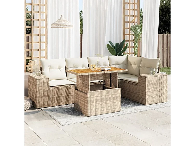 Salon de jardin avec coussins 6 pcs beige résine tressée