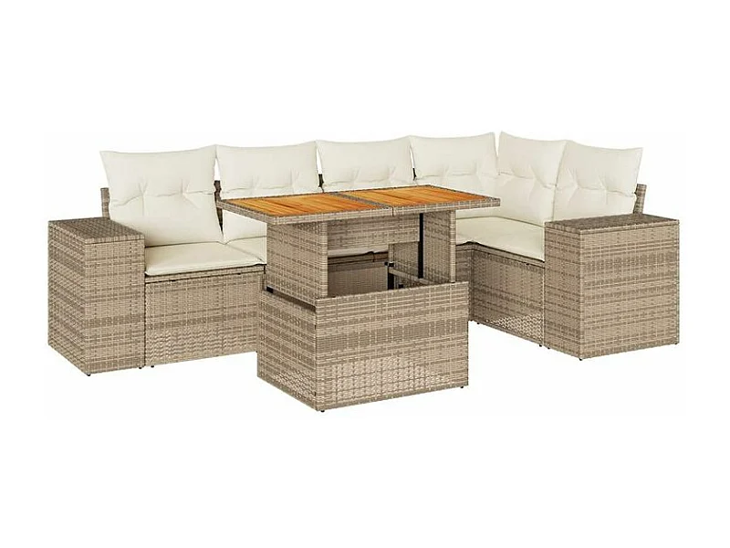 Salon de jardin avec coussins 6 pcs beige résine tressée