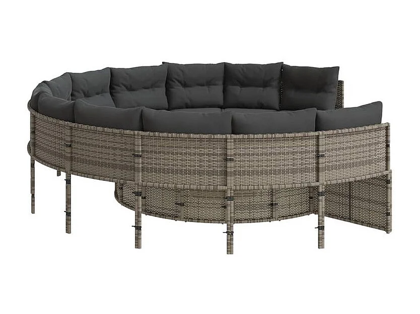 Canapé de jardin avec table coussins rond gris résine tressée