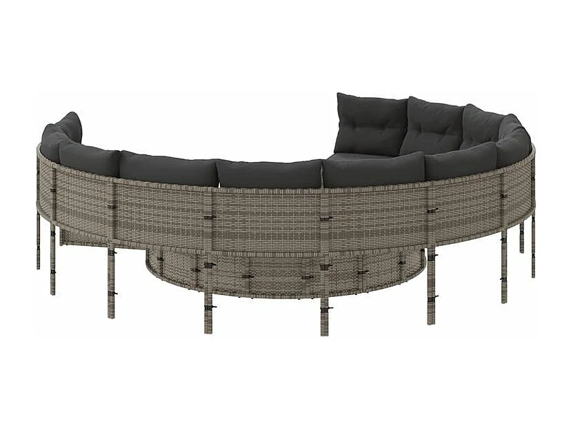 Canapé de jardin avec table coussins rond gris résine tressée