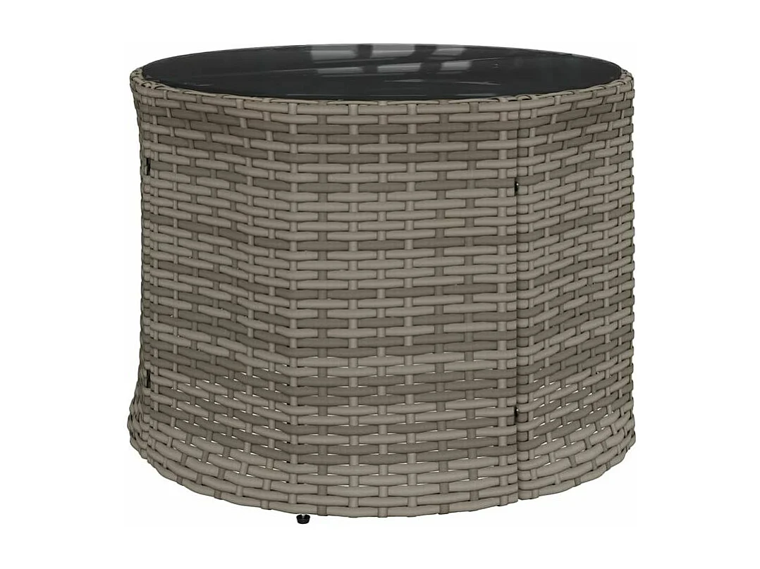 Canapé de jardin avec table coussins rond gris résine tressée