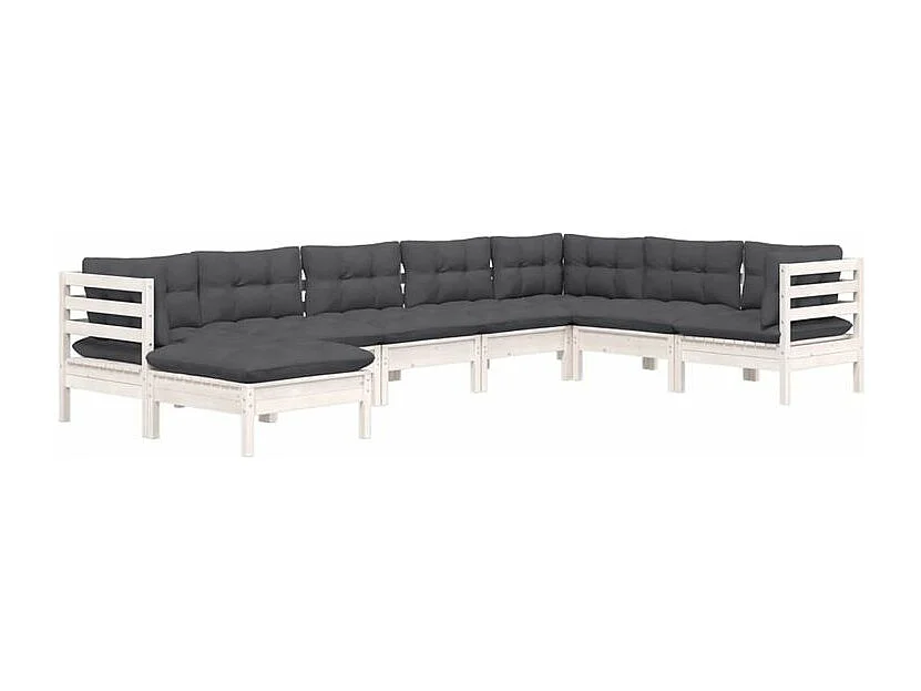 Salon de jardin 8 pcs avec coussins blanc bois de pin solide
