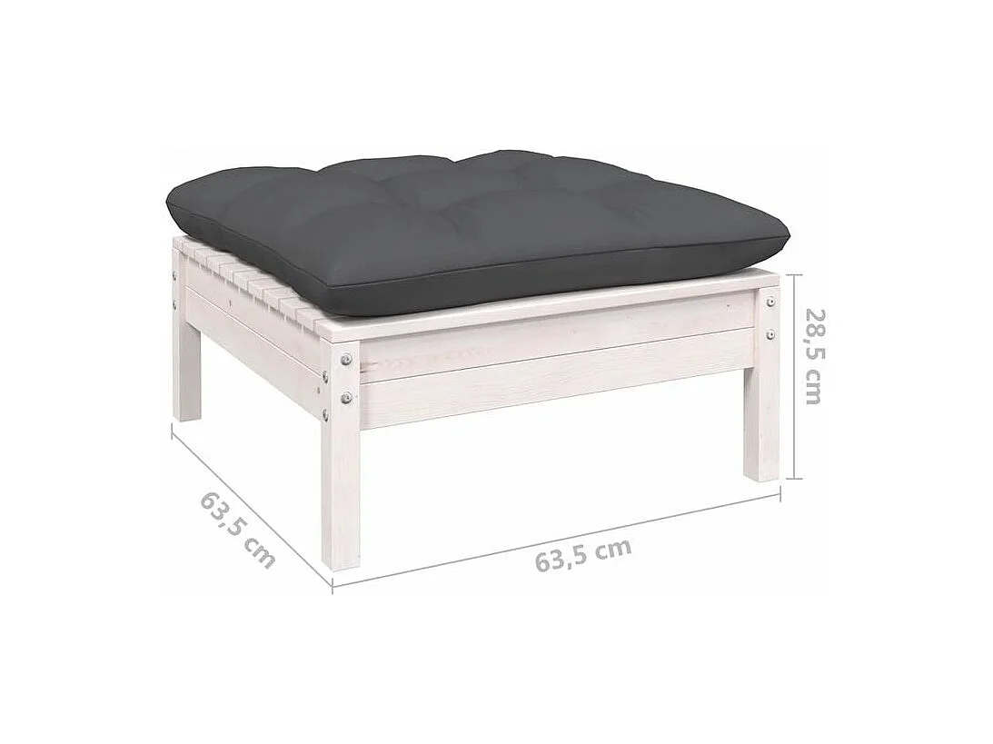 Salon de jardin 8 pcs avec coussins blanc bois de pin solide