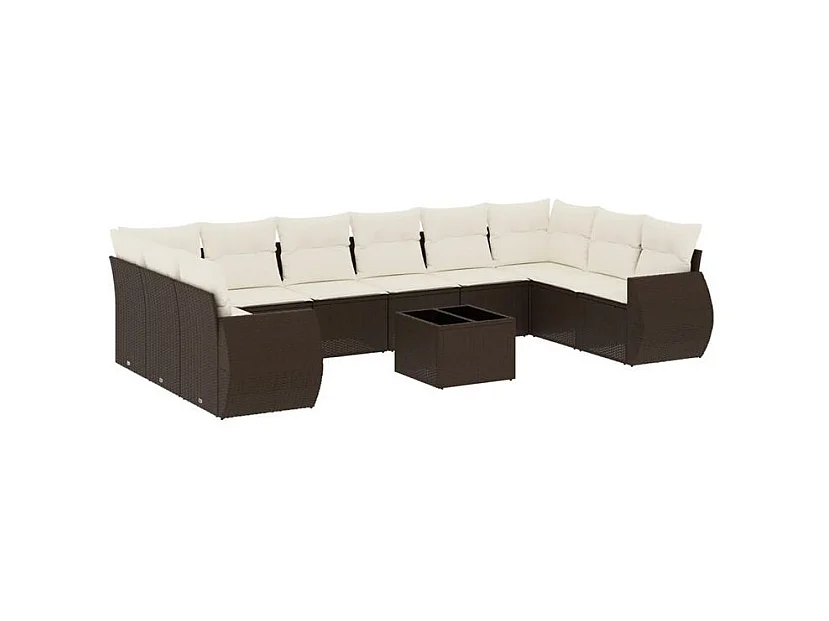 Salon de jardin et coussins 11 pcs marron résine tressée
