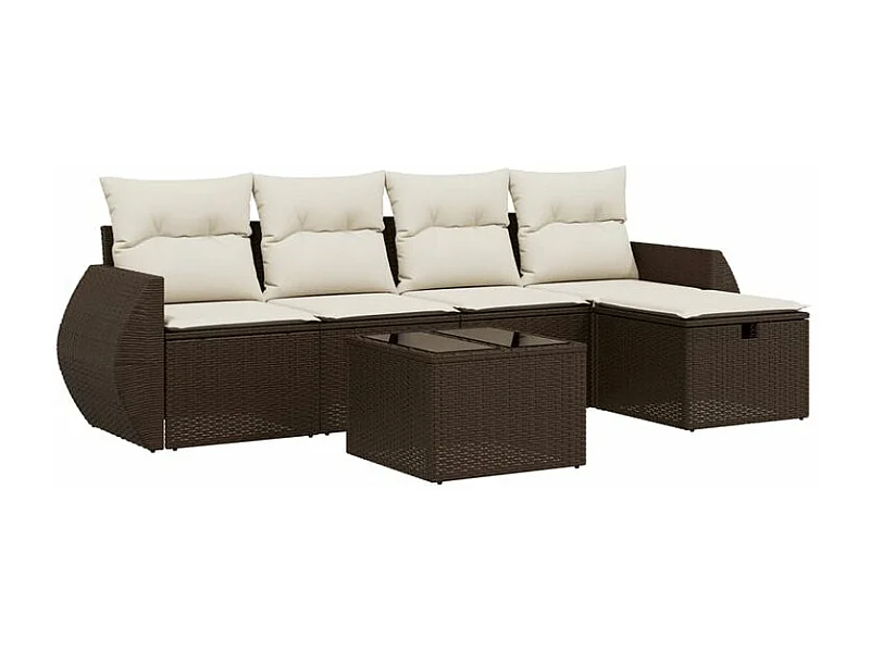 Salon de jardin avec coussins 6 pcs marron résine tressée
