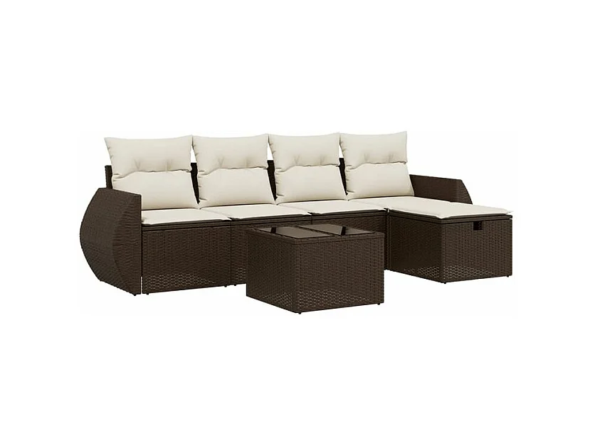 Salon de jardin avec coussins 6 pcs marron résine tressée