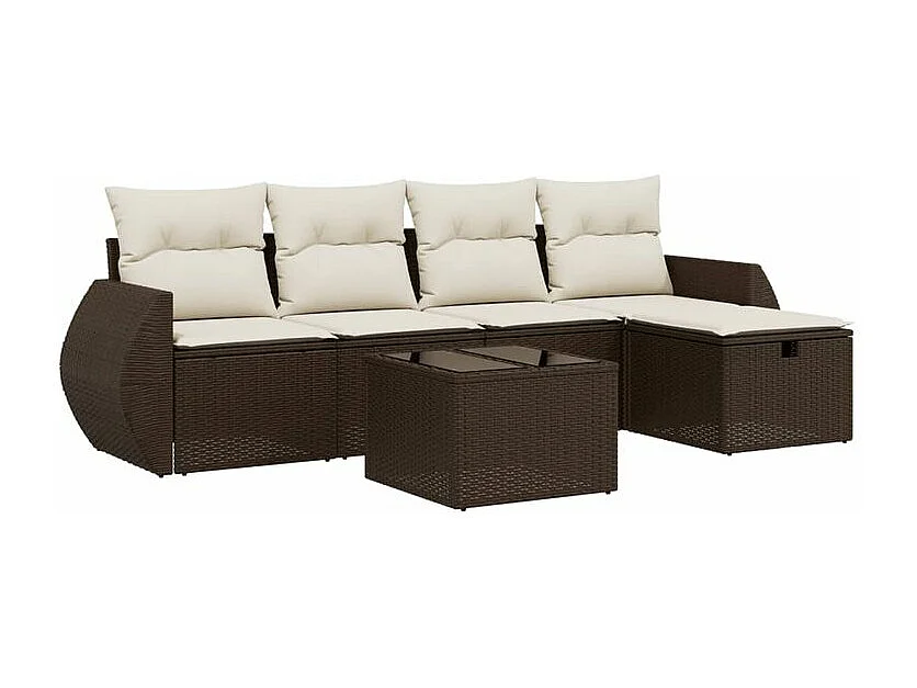 Salon de jardin avec coussins 6 pcs marron résine tressée