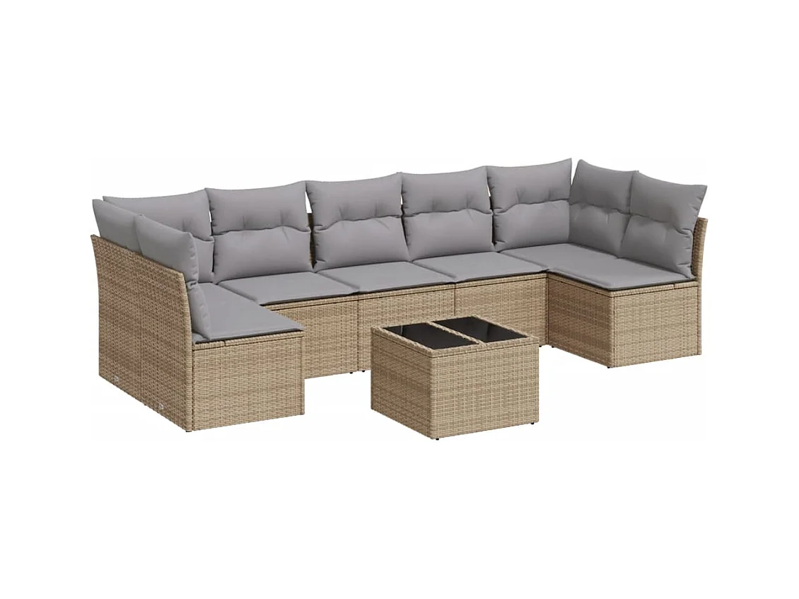Salon de jardin avec coussins 8 pcs beige résine tressée