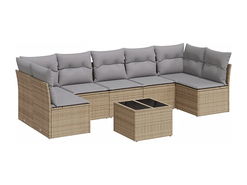 Salon de jardin avec coussins 8 pcs beige résine tressée
