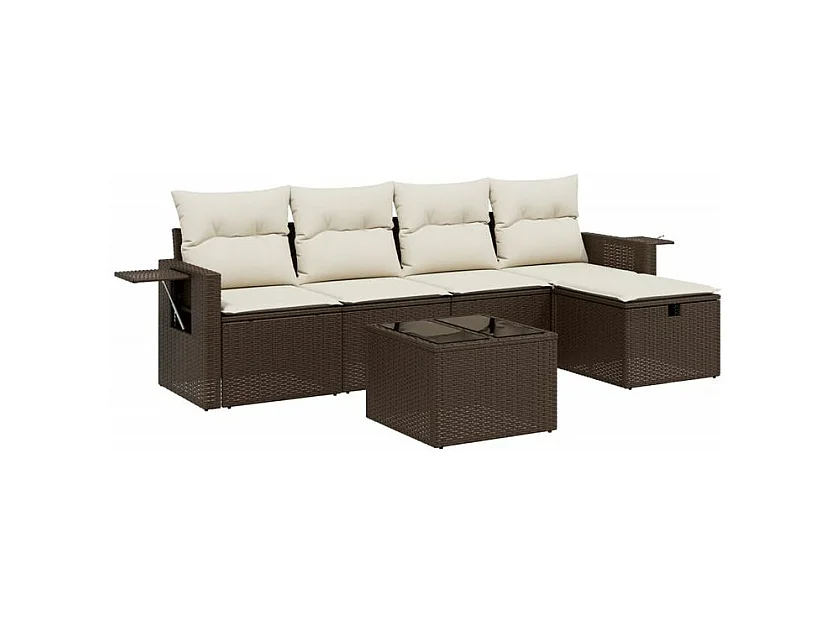 Salon de jardin avec coussins 6 pcs marron résine tressée