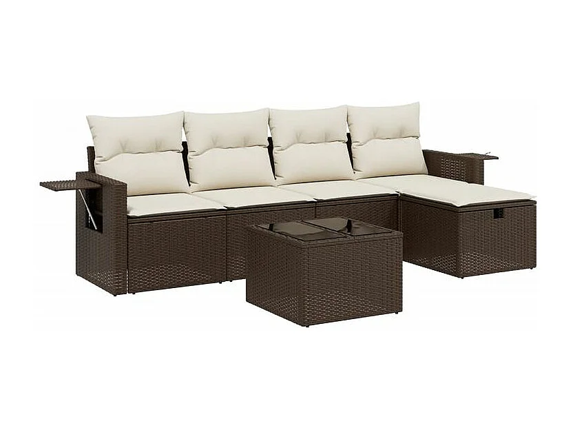 Salon de jardin avec coussins 6 pcs marron résine tressée
