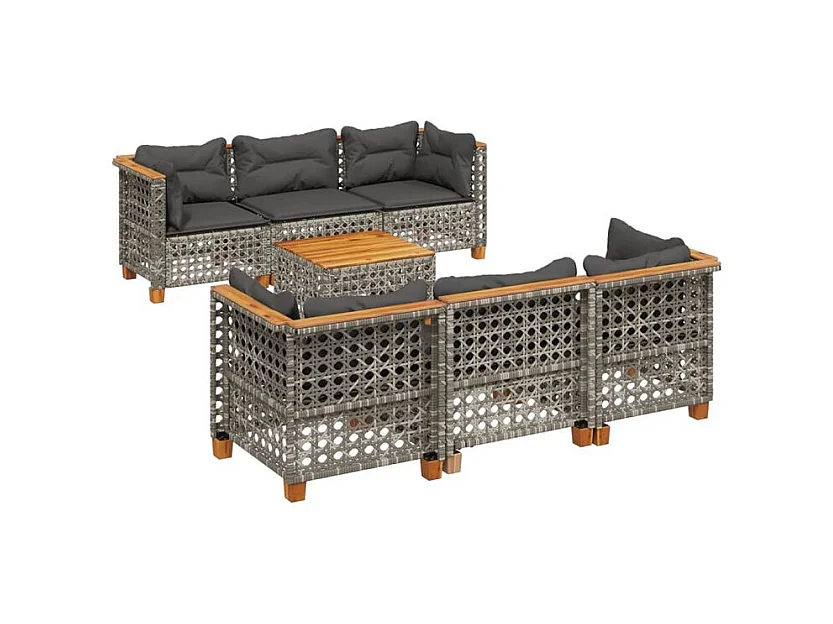 Salon de jardin 8 pcs avec coussins gris résine tressée