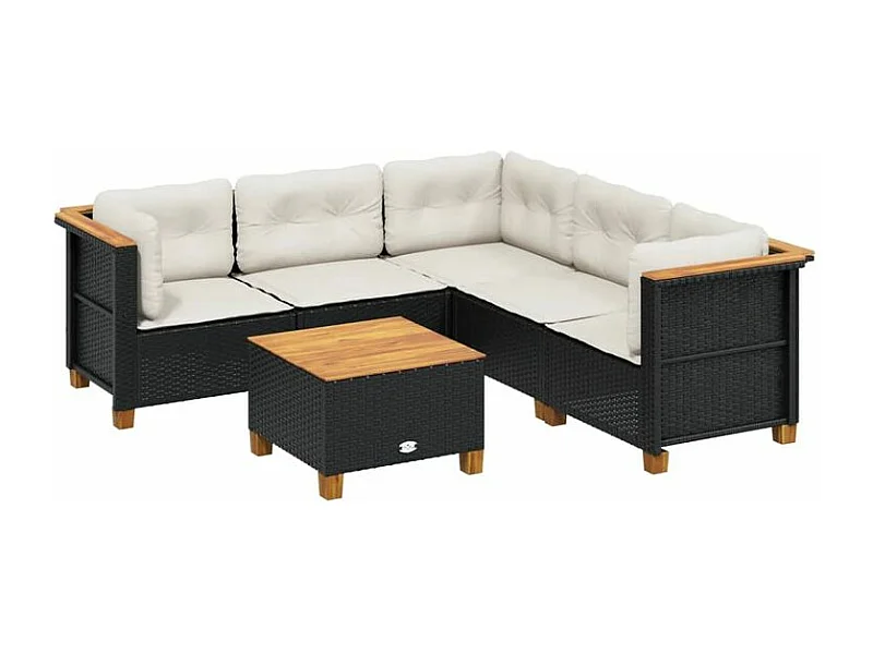 Salon de jardin 6 pcs avec coussins noir résine tressée