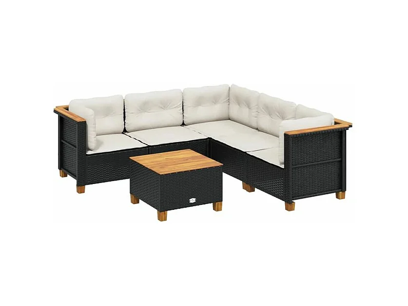 Salon de jardin 6 pcs avec coussins noir résine tressée