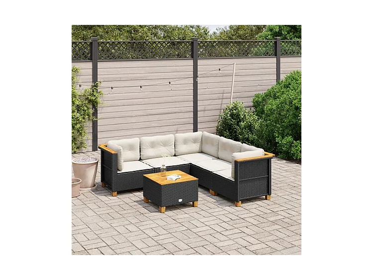 Salon de jardin 6 pcs avec coussins noir résine tressée