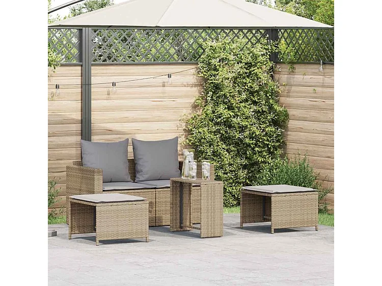 Salon de jardin 5 pcs avec coussins empilable beige polyrotin