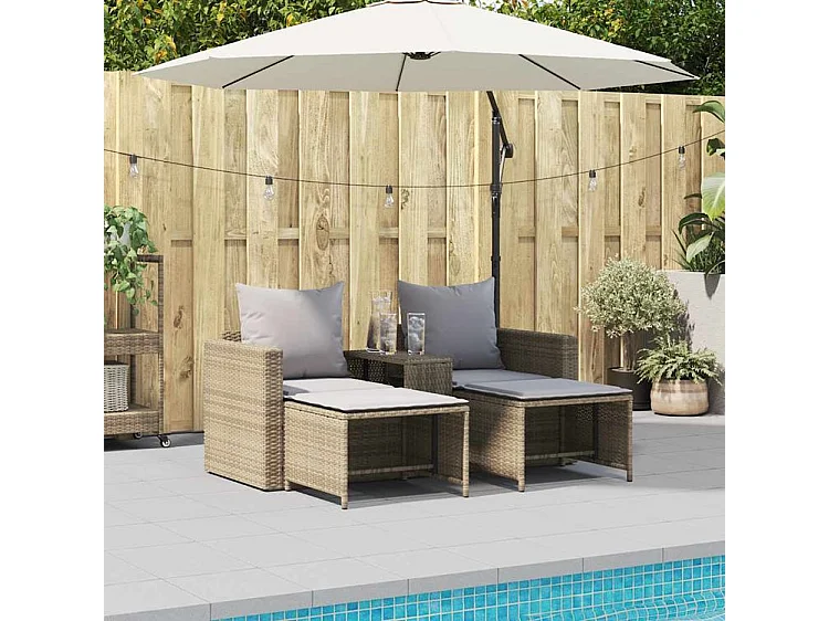 Salon de jardin 5 pcs avec coussins empilable beige polyrotin