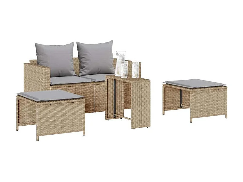 Salon de jardin 5 pcs avec coussins empilable beige polyrotin