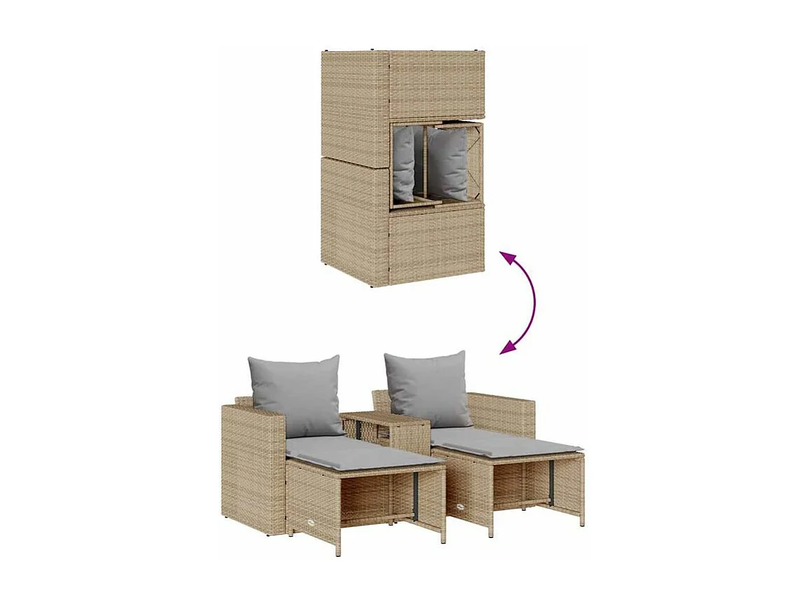 Salon de jardin 5 pcs avec coussins empilable beige polyrotin