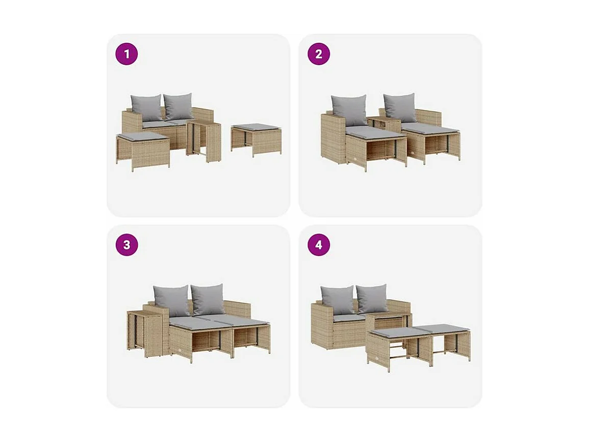 Salon de jardin 5 pcs avec coussins empilable beige polyrotin