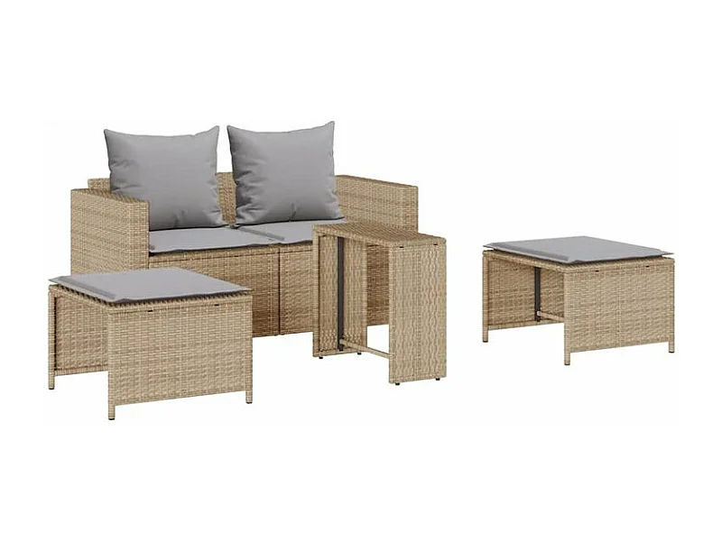 Salon de jardin 5 pcs avec coussins empilable beige polyrotin