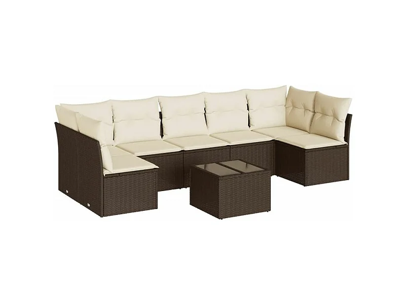Salon de jardin 8 pcs avec coussins marron résine tressée