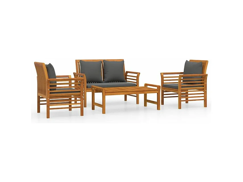 Salon de jardin 4 pcs avec coussins Bois d'acacia solide