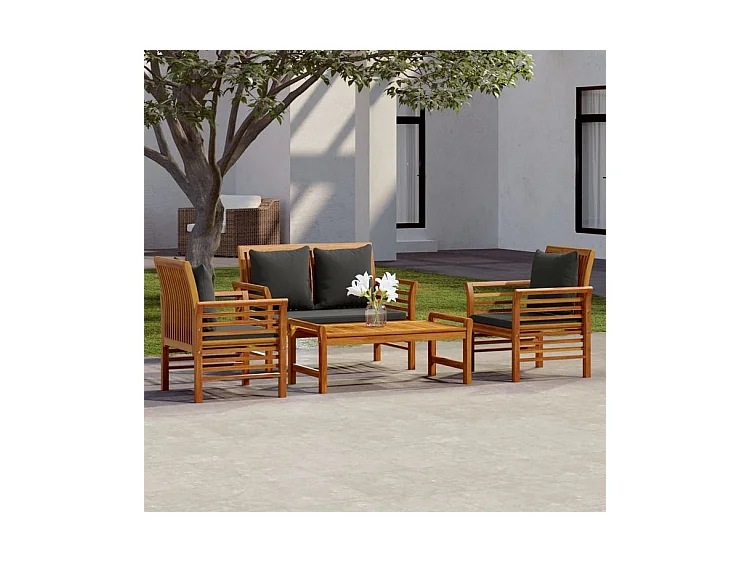 Salon de jardin 4 pcs avec coussins Bois d'acacia solide