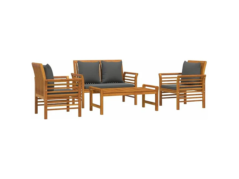 Salon de jardin 4 pcs avec coussins Bois d'acacia solide