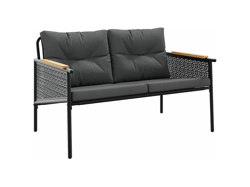 Ensemble de meubles de balcon avec coussins 3 pcs noir acier