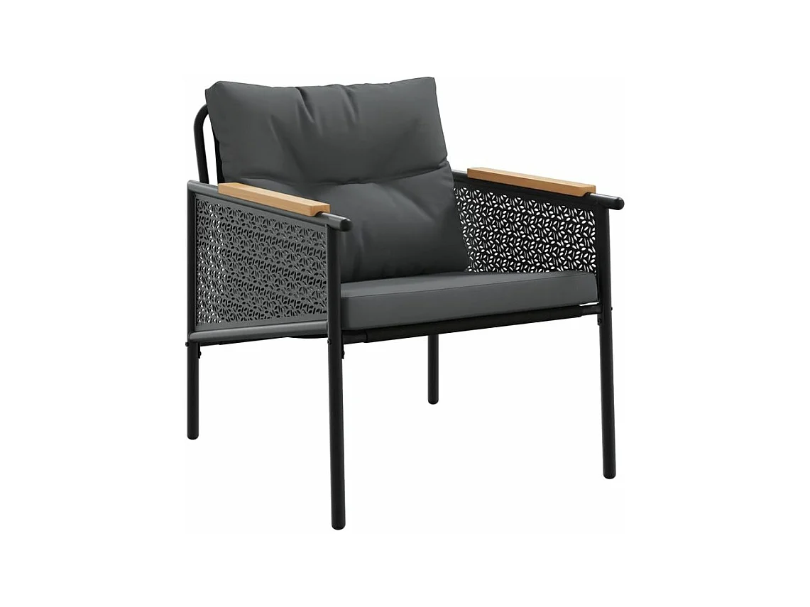 Ensemble de meubles de balcon avec coussins 3 pcs noir acier