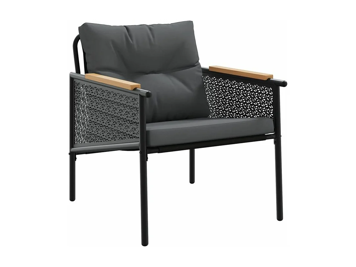 Ensemble de meubles de balcon avec coussins 3 pcs noir acier