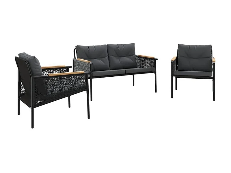 Ensemble de meubles de balcon avec coussins 3 pcs noir acier