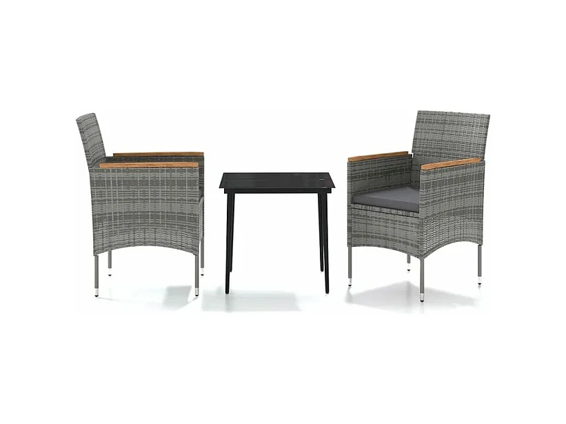 Ensemble à manger de jardin et coussins 3 pcs Gris et noir
