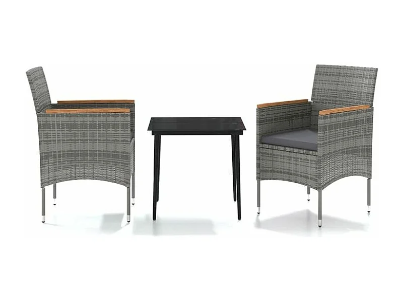 Ensemble à manger de jardin et coussins 3 pcs Gris et noir