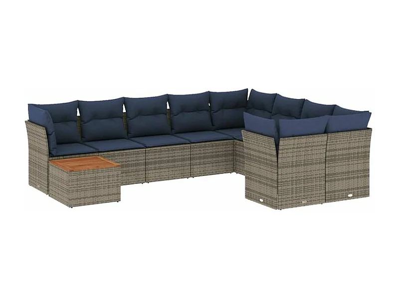 Salon de jardin 10 pcs avec coussins gris résine tressée