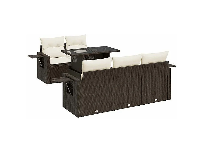 Salon de jardin avec coussins 6 pcs marron résine tressée