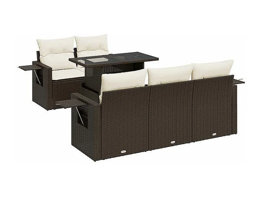 Salon de jardin avec coussins 6 pcs marron résine tressée