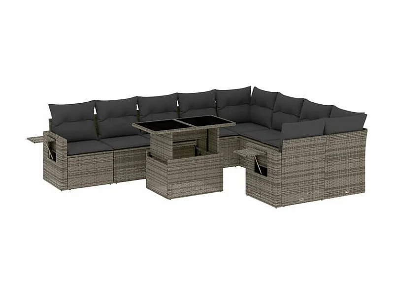 Salon de jardin avec coussins 10 pcs gris résine tressée