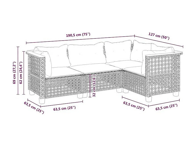 Salon de jardin avec coussins 4 pcs beige résine tressée