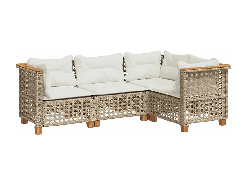 Salon de jardin avec coussins 4 pcs beige résine tressée