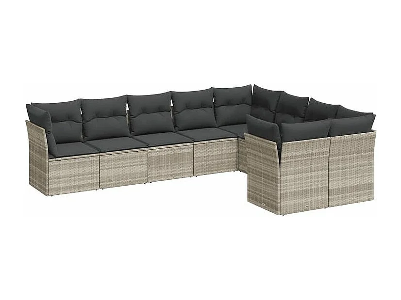 Salon de jardin 9 pcs avec coussins gris clair résine tressée