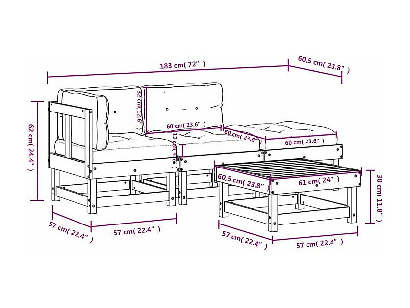 Salon de jardin 4 pcs avec coussins bois massif douglas