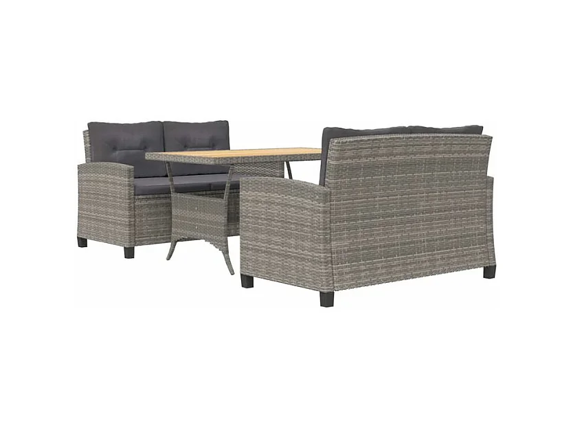 Ensemble à dîner de jardin 3pcs et coussins gris Résine tressée